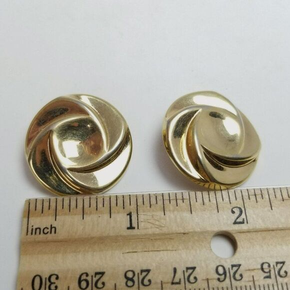 Vintage Gold Tone Clip On Earrings, Polished Spiral Style Design, Estate - Picture 4 of 6